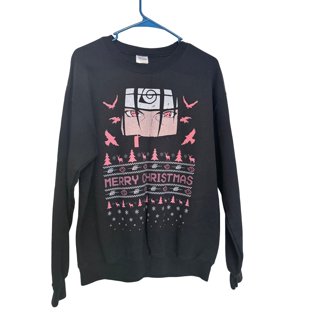 Unisex Naruto Itachi Uchiha Christmas Sweatshirt Black Graphic M